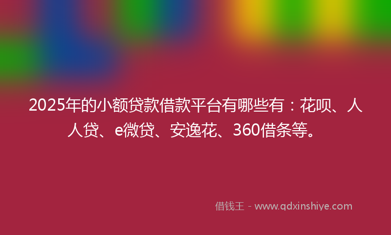 2025年的小额贷款借款平台有哪些有：花呗、人人贷、e微贷、安逸花、360借条等。