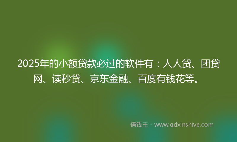 2025年的小额贷款必过的软件有：人人贷、团贷网、读秒贷、京东金融、百度有钱花等。