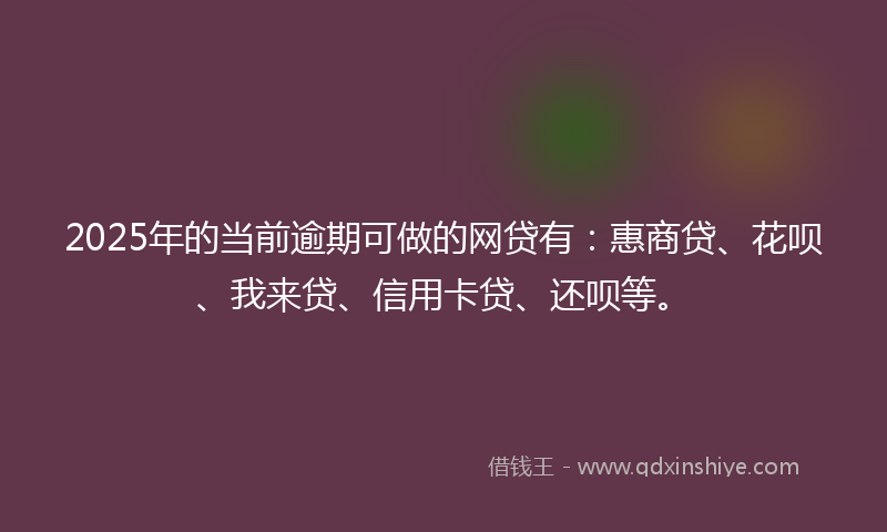 2025年的当前逾期可做的网贷有：惠商贷、花呗、我来贷、信用卡贷、还呗等。