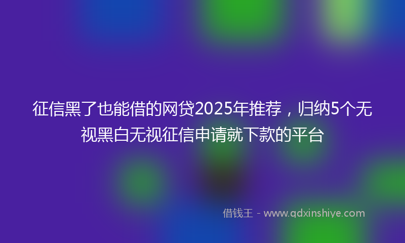 征信黑了也能借的网贷2025年推荐，归纳5个无视黑白无视征信申请就下款的平台