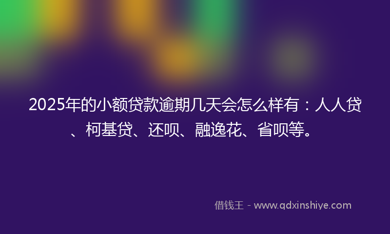 2025年的小额贷款逾期几天会怎么样有：人人贷、柯基贷、还呗、融逸花、省呗等。
