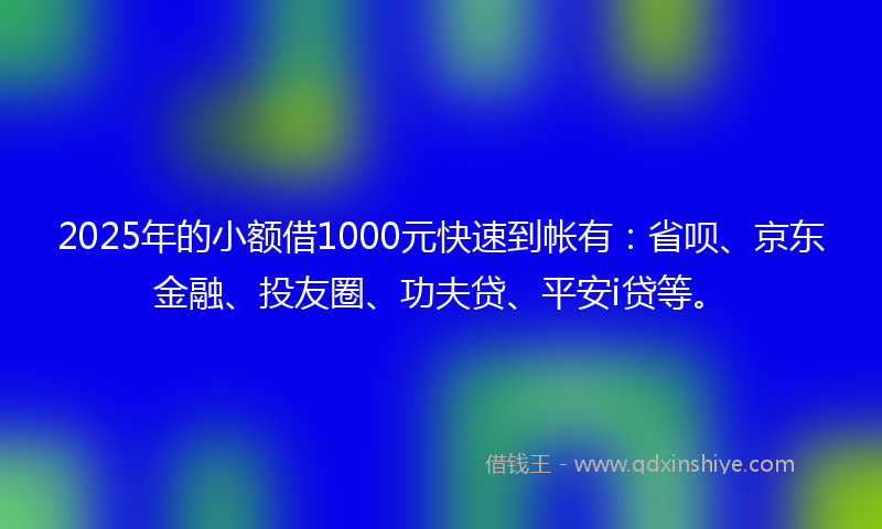 2025年的小额借1000元快速到帐有：省呗、京东金融、投友圈、功夫贷、平安i贷等。
