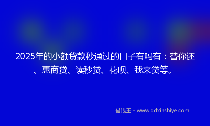 2025年的小额贷款秒通过的口子有吗有：替你还、惠商贷、读秒贷、花呗、我来贷等。