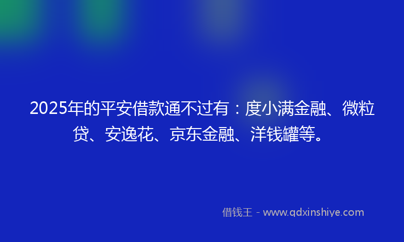 2025年的平安借款通不过有：度小满金融、微粒贷、安逸花、京东金融、洋钱罐等。