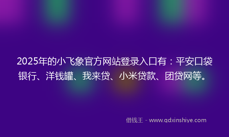 2025年的小飞象官方网站登录入口有：平安口袋银行、洋钱罐、我来贷、小米贷款、团贷网等。