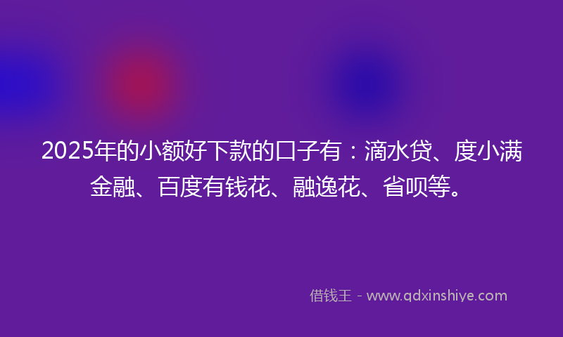 2025年的小额好下款的口子有：滴水贷、度小满金融、百度有钱花、融逸花、省呗等。