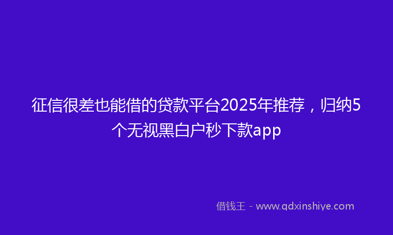 征信很差也能借的贷款平台2025年推荐，归纳5个无视黑白户秒下款app