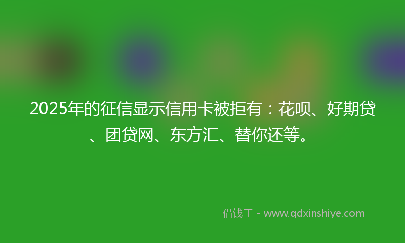2025年的征信显示信用卡被拒有：花呗、好期贷、团贷网、东方汇、替你还等。