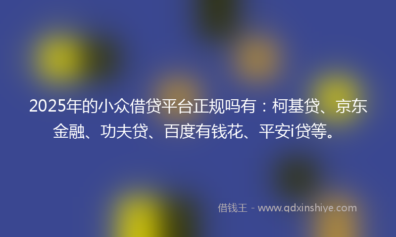 2025年的小众借贷平台正规吗有：柯基贷、京东金融、功夫贷、百度有钱花、平安i贷等。