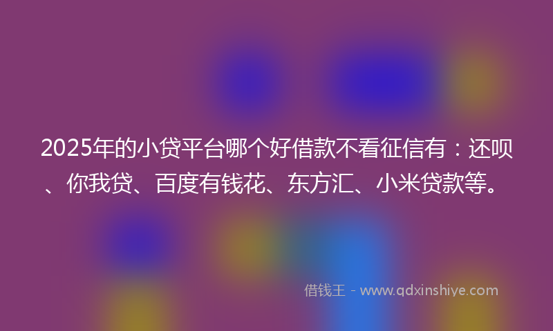 2025年的小贷平台哪个好借款不看征信有：还呗、你我贷、百度有钱花、东方汇、小米贷款等。