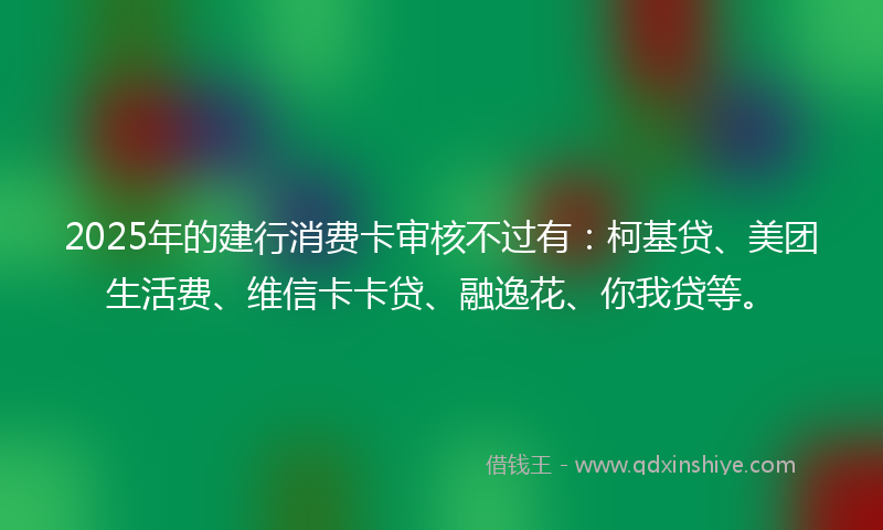 2025年的建行消费卡审核不过有：柯基贷、美团生活费、维信卡卡贷、融逸花、你我贷等。