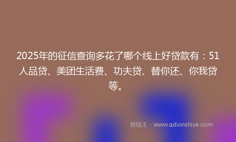 2025年的征信查询多花了哪个线上好贷款有：51人品贷、美团生活费、功夫贷、替你还、你我贷等。