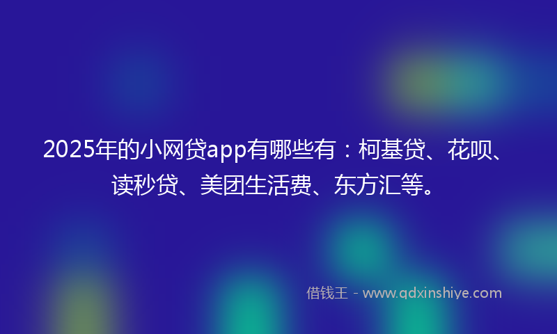 2025年的小网贷app有哪些有：柯基贷、花呗、读秒贷、美团生活费、东方汇等。
