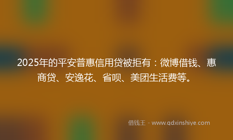 2025年的平安普惠信用贷被拒有：微博借钱、惠商贷、安逸花、省呗、美团生活费等。