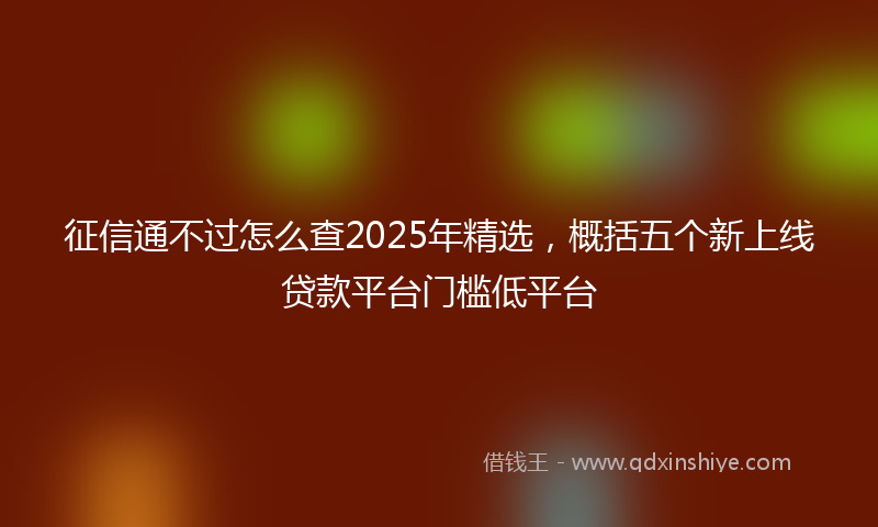 征信通不过怎么查2025年精选，概括五个新上线贷款平台门槛低平台