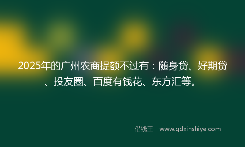 2025年的广州农商提额不过有：随身贷、好期贷、投友圈、百度有钱花、东方汇等。