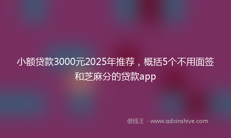小额贷款3000元2025年推荐，概括5个不用面签和芝麻分的贷款app