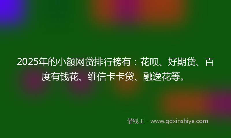 2025年的小额网贷排行榜有：花呗、好期贷、百度有钱花、维信卡卡贷、融逸花等。
