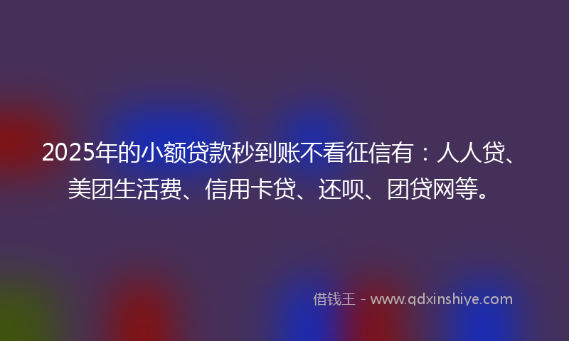 2025年的小额贷款秒到账不看征信有：人人贷、美团生活费、信用卡贷、还呗、团贷网等。