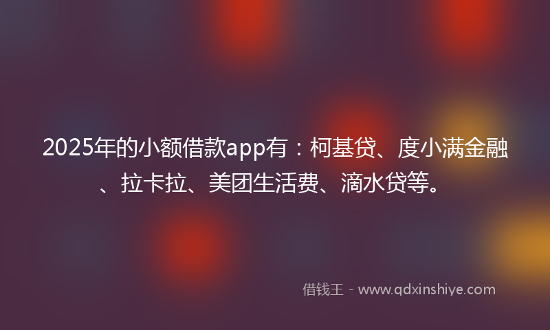 2025年的小额借款app有：柯基贷、度小满金融、拉卡拉、美团生活费、滴水贷等。