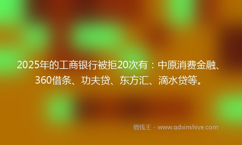 2025年的工商银行被拒20次有:中原消费金融、360借条、功夫贷、东方汇、滴水贷等。