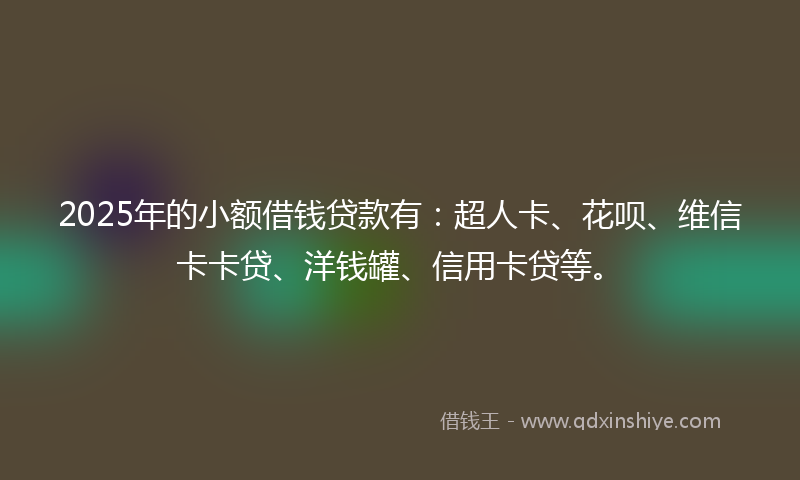 2025年的小额借钱贷款有：超人卡、花呗、维信卡卡贷、洋钱罐、信用卡贷等。