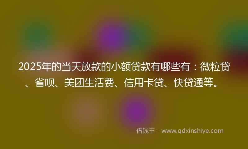 2025年的当天放款的小额贷款有哪些有：微粒贷、省呗、美团生活费、信用卡贷、快贷通等。