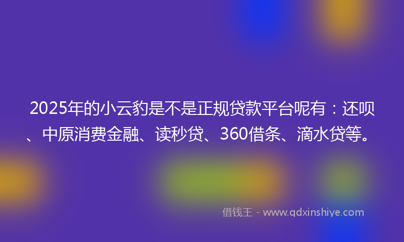 2025年的小云豹是不是正规贷款平台呢有：还呗、中原消费金融、读秒贷、360借条、滴水贷等。