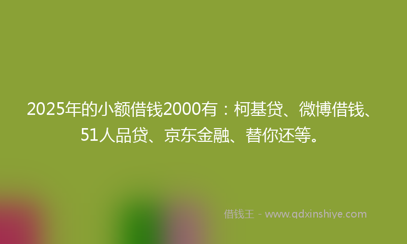 2025年的小额借钱2000有：柯基贷、微博借钱、51人品贷、京东金融、替你还等。