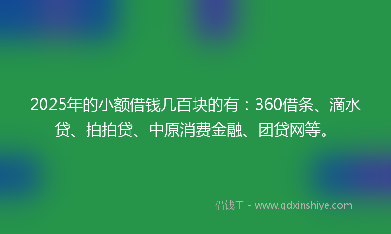 2025年的小额借钱几百块的有：360借条、滴水贷、拍拍贷、中原消费金融、团贷网等。