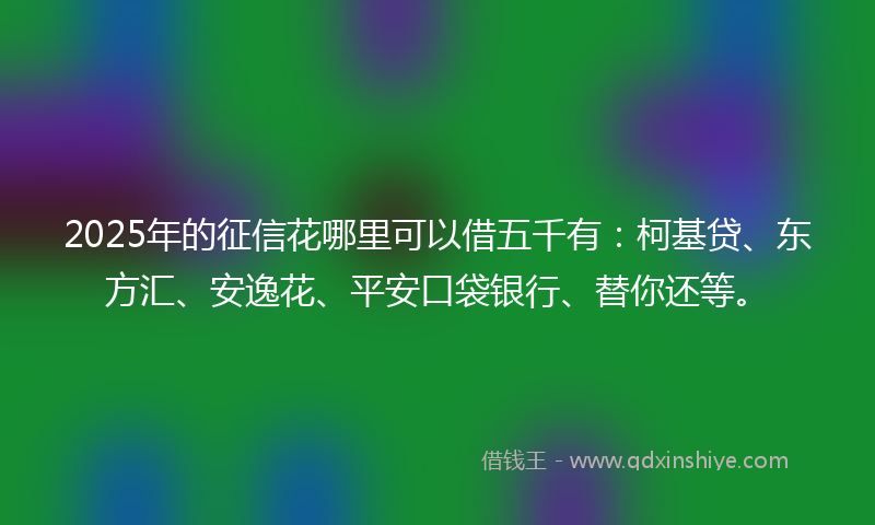 2025年的征信花哪里可以借五千有：柯基贷、东方汇、安逸花、平安口袋银行、替你还等。