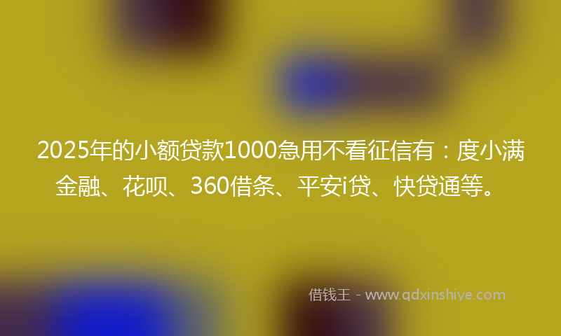 2025年的小额贷款1000急用不看征信有：度小满金融、花呗、360借条、平安i贷、快贷通等。