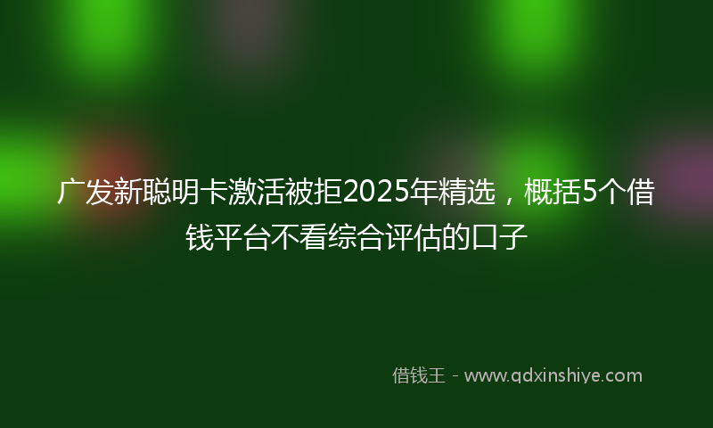 广发新聪明卡激活被拒2025年精选，概括5个借钱平台不看综合评估的口子