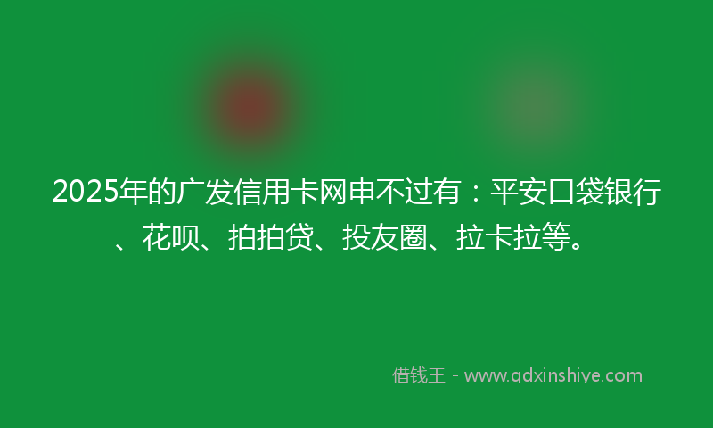 2025年的广发信用卡网申不过有：平安口袋银行、花呗、拍拍贷、投友圈、拉卡拉等。