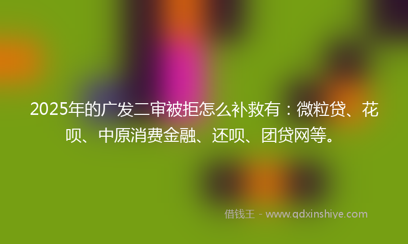 2025年的广发二审被拒怎么补救有：微粒贷、花呗、中原消费金融、还呗、团贷网等。