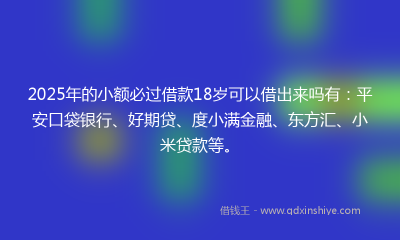 2025年的小额必过借款18岁可以借出来吗有：平安口袋银行、好期贷、度小满金融、东方汇、小米贷款等。