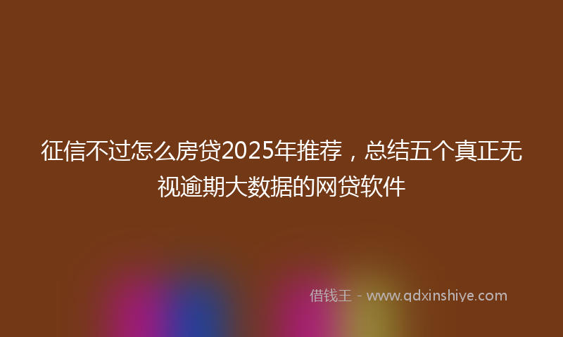 征信不过怎么房贷2025年推荐，总结五个真正无视逾期大数据的网贷软件