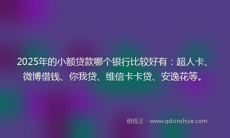 2025年的小额贷款哪个银行比较好有：超人卡、微博借钱、你我贷、维信卡卡贷、安逸花等。