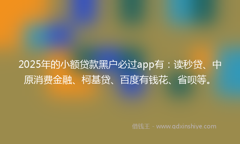 2025年的小额贷款黑户必过app有：读秒贷、中原消费金融、柯基贷、百度有钱花、省呗等。