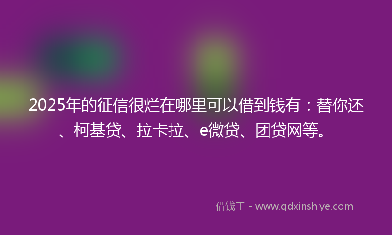 2025年的征信很烂在哪里可以借到钱有：替你还、柯基贷、拉卡拉、e微贷、团贷网等。