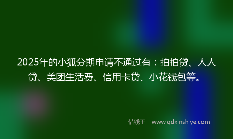 2025年的小狐分期申请不通过有：拍拍贷、人人贷、美团生活费、信用卡贷、小花钱包等。