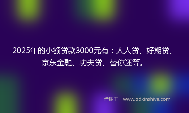 2025年的小额贷款3000元有：人人贷、好期贷、京东金融、功夫贷、替你还等。