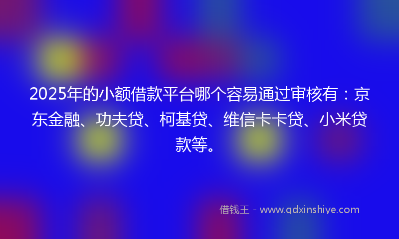 2025年的小额借款平台哪个容易通过审核有：京东金融、功夫贷、柯基贷、维信卡卡贷、小米贷款等。