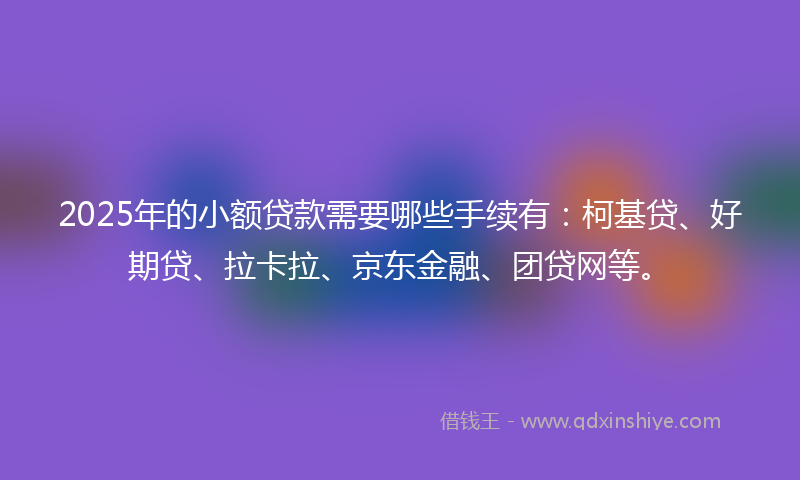 2025年的小额贷款需要哪些手续有：柯基贷、好期贷、拉卡拉、京东金融、团贷网等。