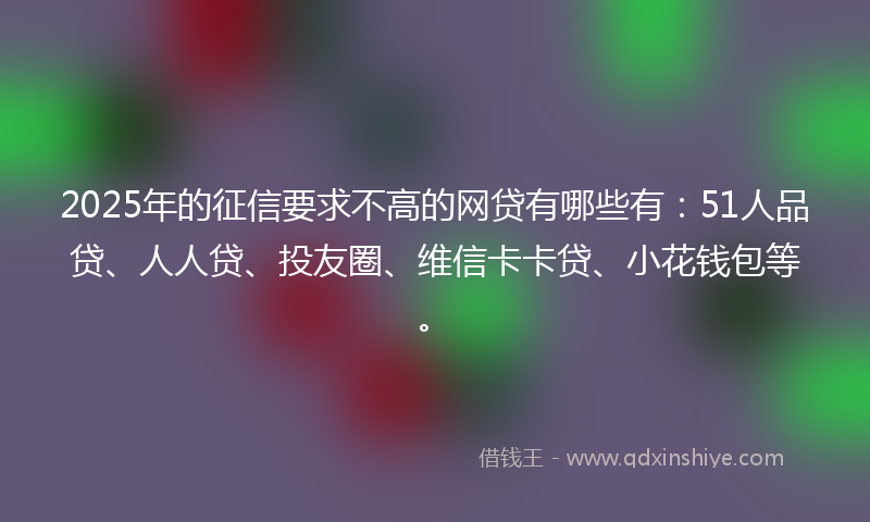 2025年的征信要求不高的网贷有哪些有：51人品贷、人人贷、投友圈、维信卡卡贷、小花钱包等。