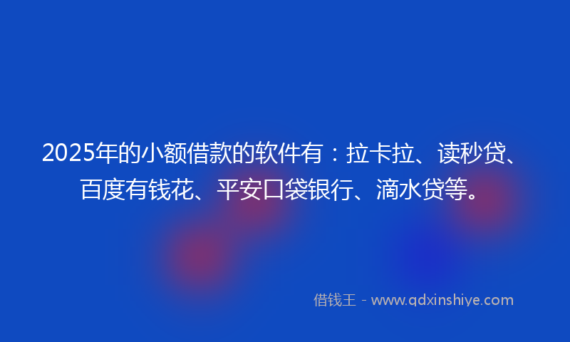 2025年的小额借款的软件有：拉卡拉、读秒贷、百度有钱花、平安口袋银行、滴水贷等。