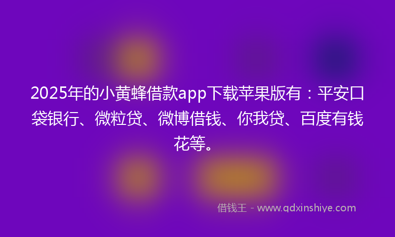 2025年的小黄蜂借款app下载苹果版有：平安口袋银行、微粒贷、微博借钱、你我贷、百度有钱花等。