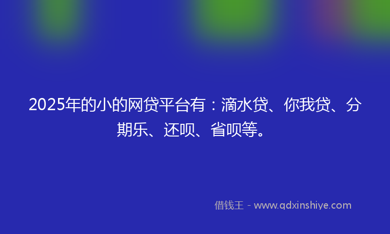 2025年的小的网贷平台有：滴水贷、你我贷、分期乐、还呗、省呗等。