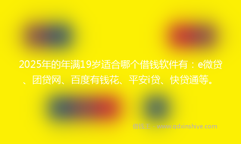 2025年的年满19岁适合哪个借钱软件有：e微贷、团贷网、百度有钱花、平安i贷、快贷通等。
