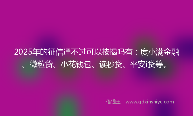 2025年的征信通不过可以按揭吗有：度小满金融、微粒贷、小花钱包、读秒贷、平安i贷等。
